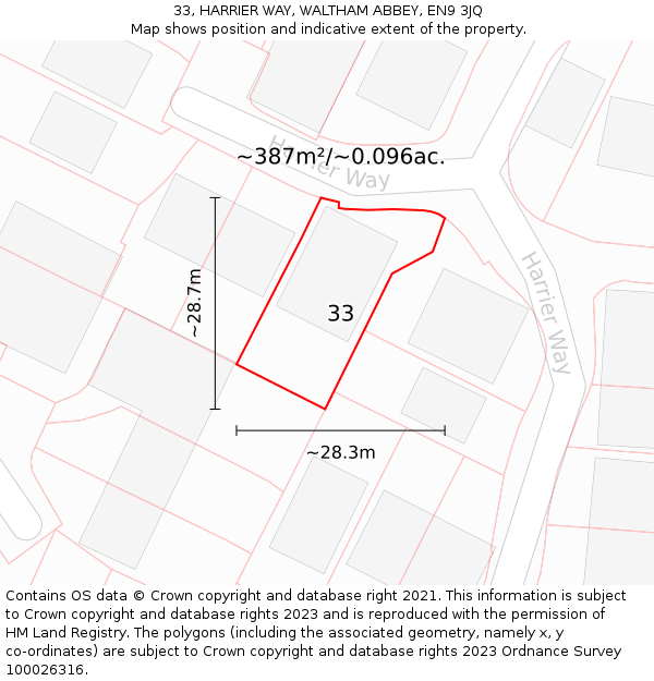 33, HARRIER WAY, WALTHAM ABBEY, EN9 3JQ: Plot and title map