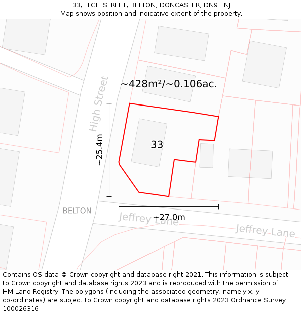 33, HIGH STREET, BELTON, DONCASTER, DN9 1NJ: Plot and title map