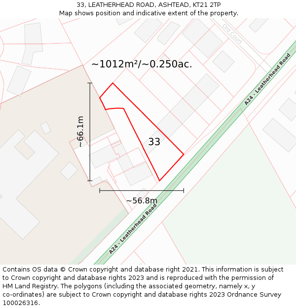 33, LEATHERHEAD ROAD, ASHTEAD, KT21 2TP: Plot and title map