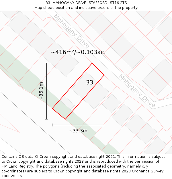 33, MAHOGANY DRIVE, STAFFORD, ST16 2TS: Plot and title map