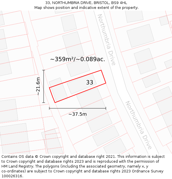 33, NORTHUMBRIA DRIVE, BRISTOL, BS9 4HL: Plot and title map