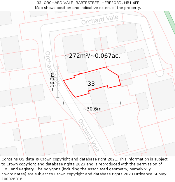 33, ORCHARD VALE, BARTESTREE, HEREFORD, HR1 4FF: Plot and title map