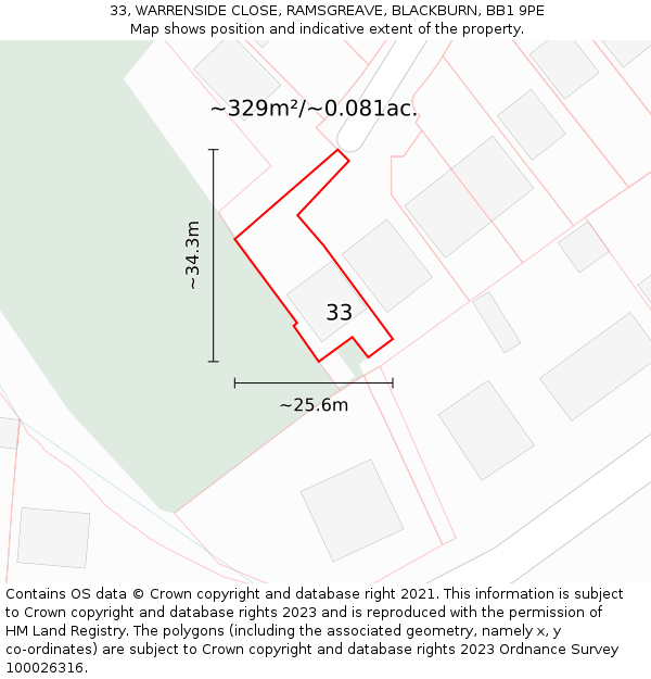 33, WARRENSIDE CLOSE, RAMSGREAVE, BLACKBURN, BB1 9PE: Plot and title map