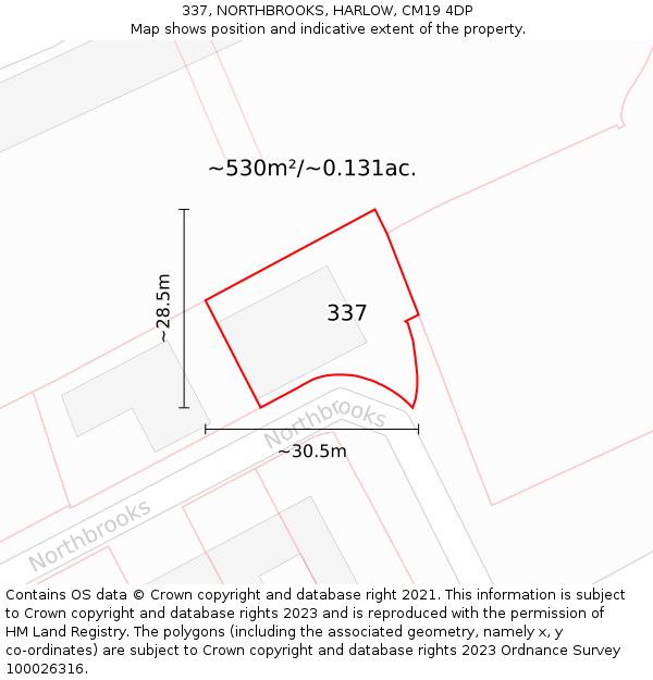 337, NORTHBROOKS, HARLOW, CM19 4DP: Plot and title map