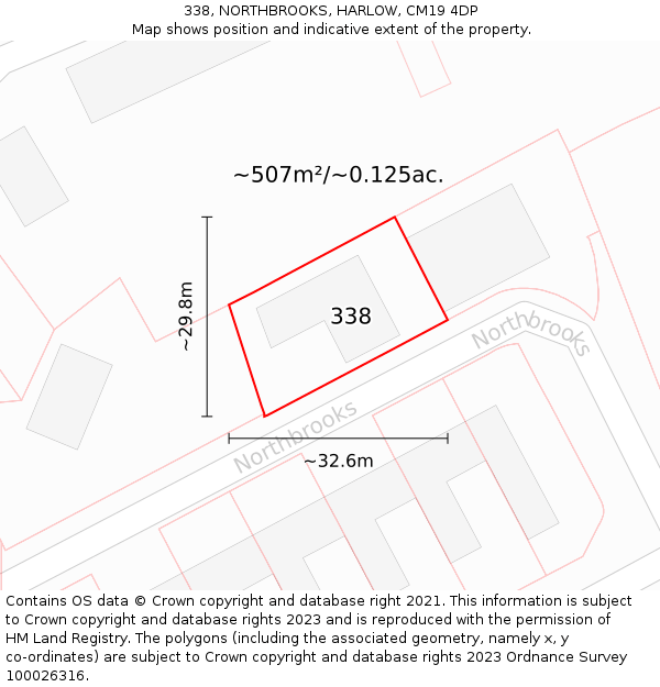 338, NORTHBROOKS, HARLOW, CM19 4DP: Plot and title map