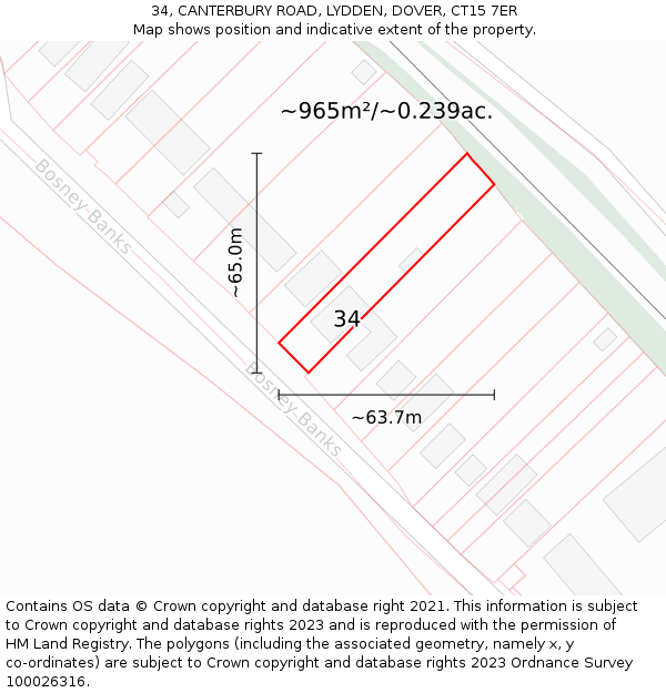 34, CANTERBURY ROAD, LYDDEN, DOVER, CT15 7ER: Plot and title map