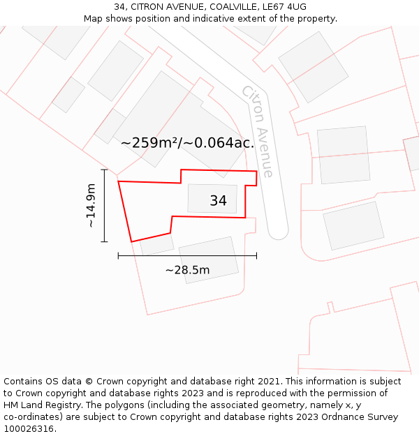 34, CITRON AVENUE, COALVILLE, LE67 4UG: Plot and title map