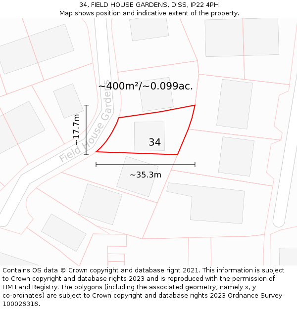 34, FIELD HOUSE GARDENS, DISS, IP22 4PH: Plot and title map