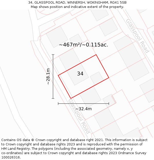 34, GLASSPOOL ROAD, WINNERSH, WOKINGHAM, RG41 5SB: Plot and title map