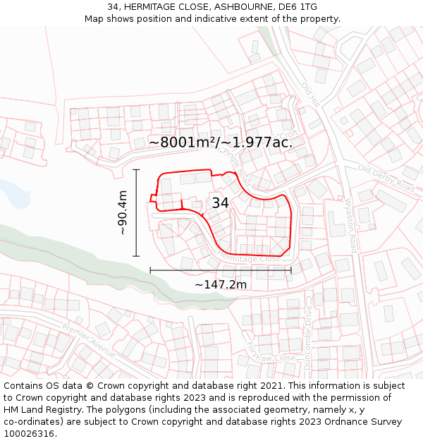 34, HERMITAGE CLOSE, ASHBOURNE, DE6 1TG: Plot and title map
