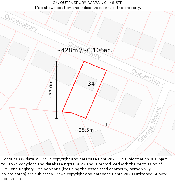 34, QUEENSBURY, WIRRAL, CH48 6EP: Plot and title map