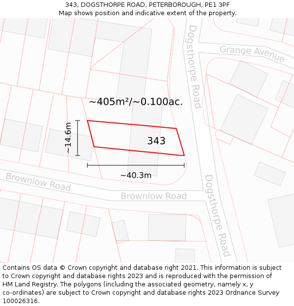 343, DOGSTHORPE ROAD, PETERBOROUGH, PE1 3PF: Plot and title map