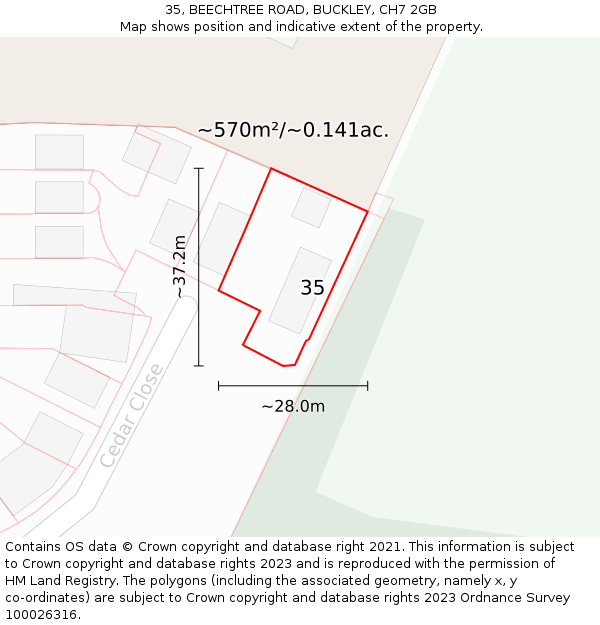 35, BEECHTREE ROAD, BUCKLEY, CH7 2GB: Plot and title map