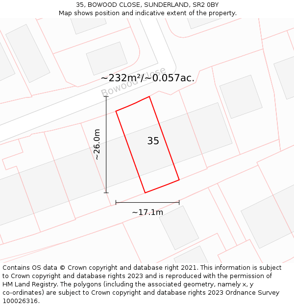 35, BOWOOD CLOSE, SUNDERLAND, SR2 0BY: Plot and title map