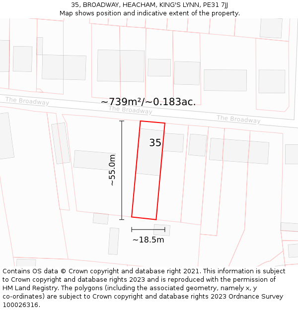 35, BROADWAY, HEACHAM, KING'S LYNN, PE31 7JJ: Plot and title map