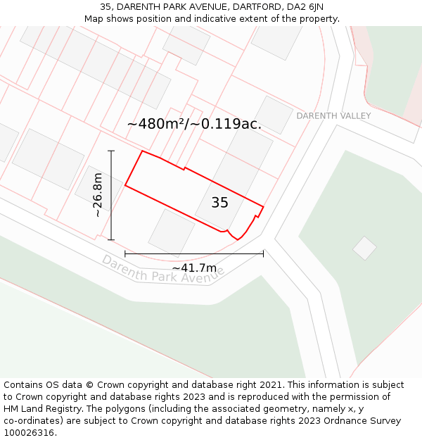 35, DARENTH PARK AVENUE, DARTFORD, DA2 6JN: Plot and title map