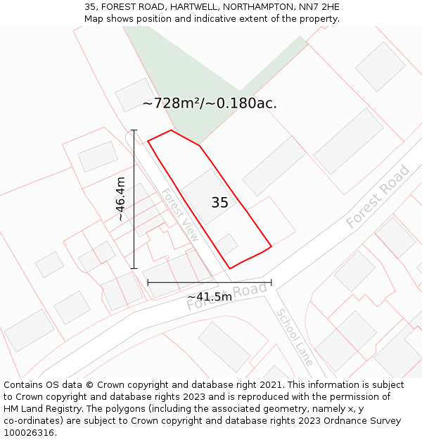 35, FOREST ROAD, HARTWELL, NORTHAMPTON, NN7 2HE: Plot and title map