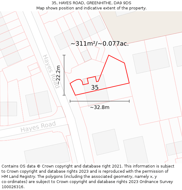 35, HAYES ROAD, GREENHITHE, DA9 9DS: Plot and title map