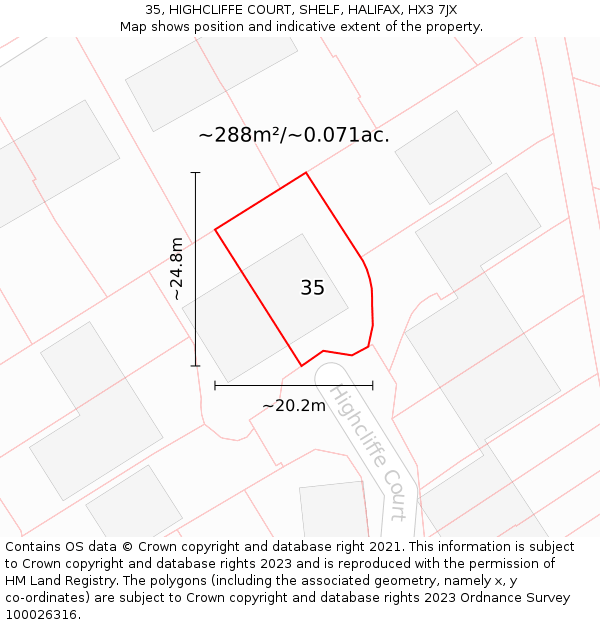 35, HIGHCLIFFE COURT, SHELF, HALIFAX, HX3 7JX: Plot and title map