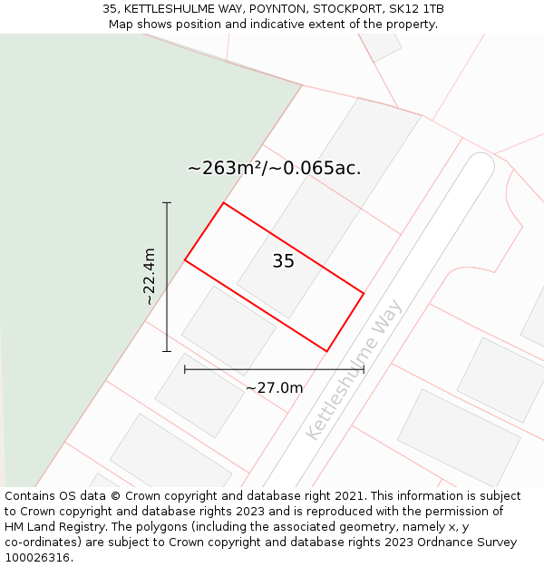 35, KETTLESHULME WAY, POYNTON, STOCKPORT, SK12 1TB: Plot and title map