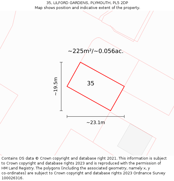 35, LILFORD GARDENS, PLYMOUTH, PL5 2DP: Plot and title map