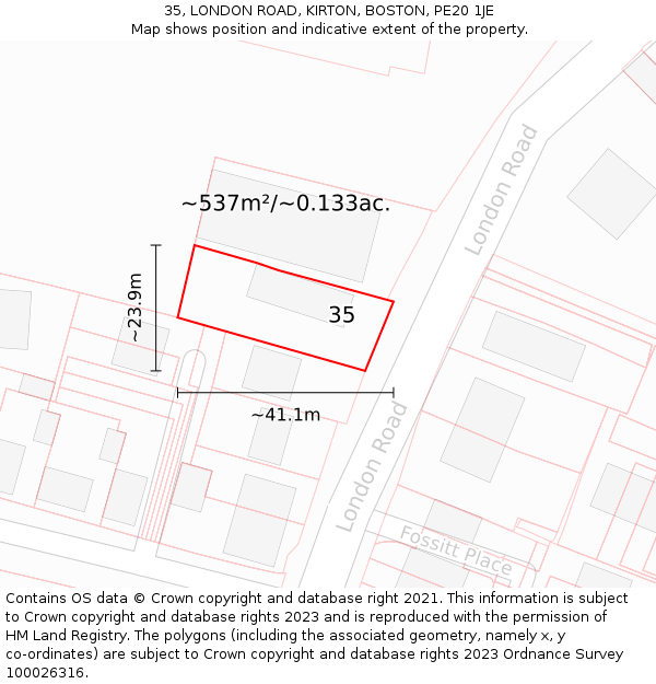 35, LONDON ROAD, KIRTON, BOSTON, PE20 1JE: Plot and title map