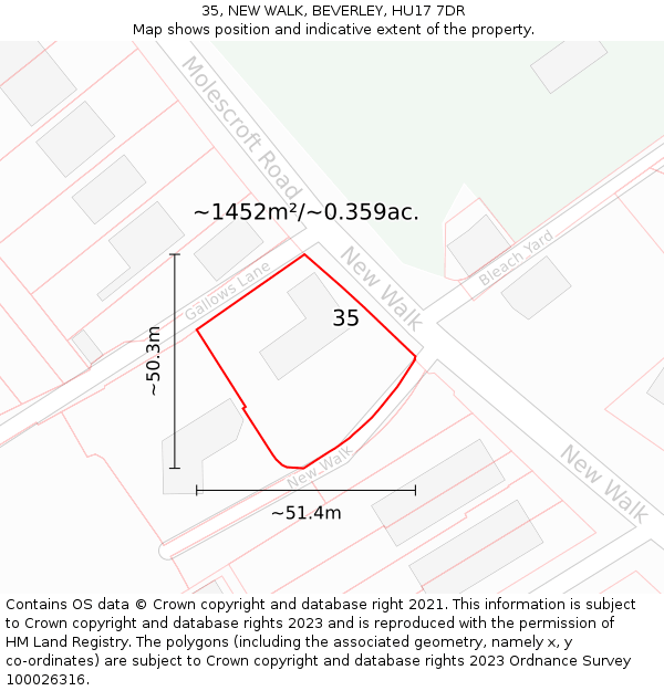 35, NEW WALK, BEVERLEY, HU17 7DR: Plot and title map