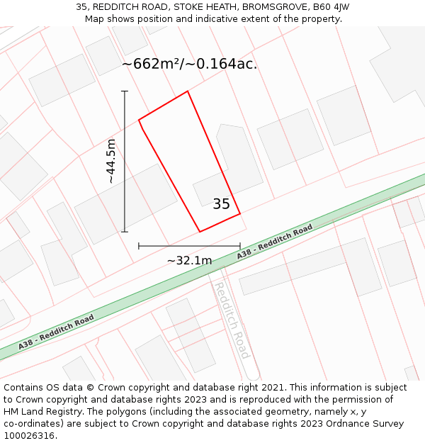 35, REDDITCH ROAD, STOKE HEATH, BROMSGROVE, B60 4JW: Plot and title map