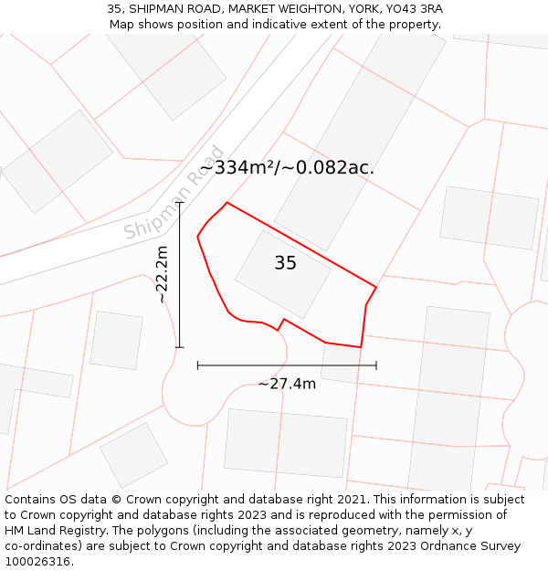 35, SHIPMAN ROAD, MARKET WEIGHTON, YORK, YO43 3RA: Plot and title map