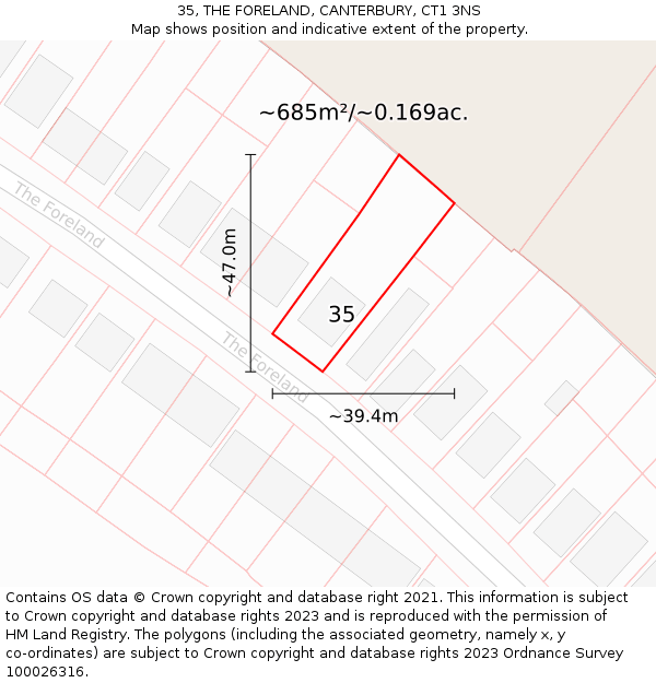 35, THE FORELAND, CANTERBURY, CT1 3NS: Plot and title map