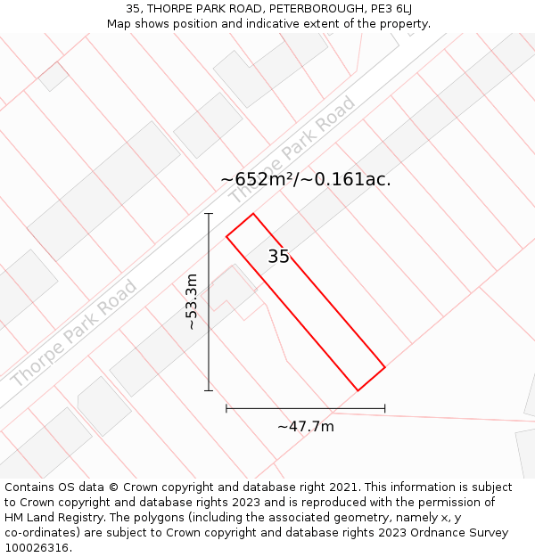 35, THORPE PARK ROAD, PETERBOROUGH, PE3 6LJ: Plot and title map