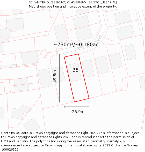 35, WHITEHOUSE ROAD, CLAVERHAM, BRISTOL, BS49 4LJ: Plot and title map