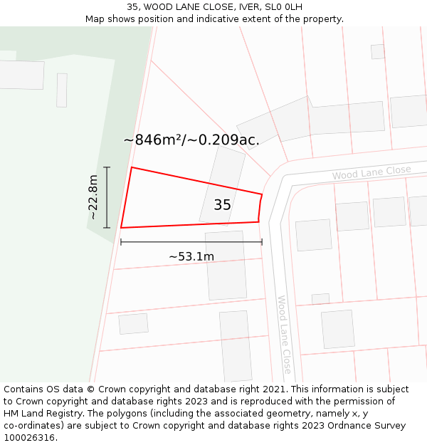 35, WOOD LANE CLOSE, IVER, SL0 0LH: Plot and title map