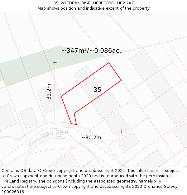 35, WYEDEAN RISE, HEREFORD, HR2 7XZ: Plot and title map