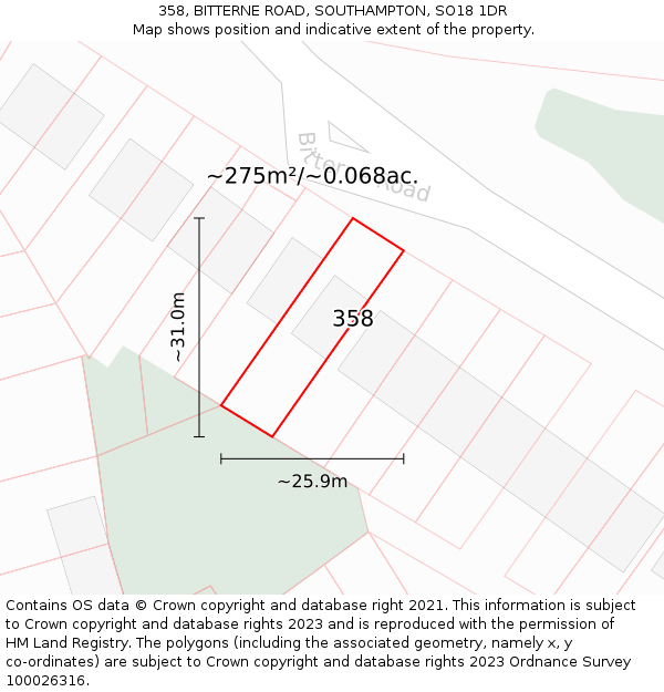 358, BITTERNE ROAD, SOUTHAMPTON, SO18 1DR: Plot and title map