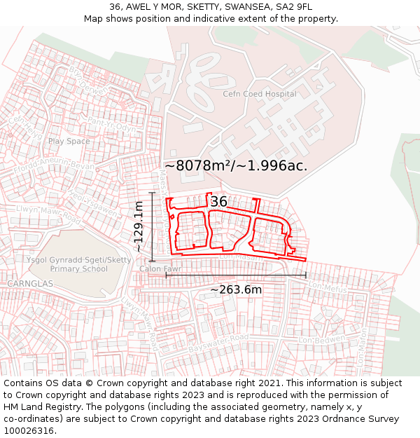 36, AWEL Y MOR, SKETTY, SWANSEA, SA2 9FL: Plot and title map