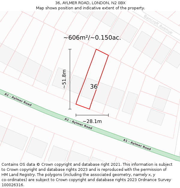 36, AYLMER ROAD, LONDON, N2 0BX: Plot and title map