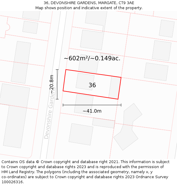 36, DEVONSHIRE GARDENS, MARGATE, CT9 3AE: Plot and title map