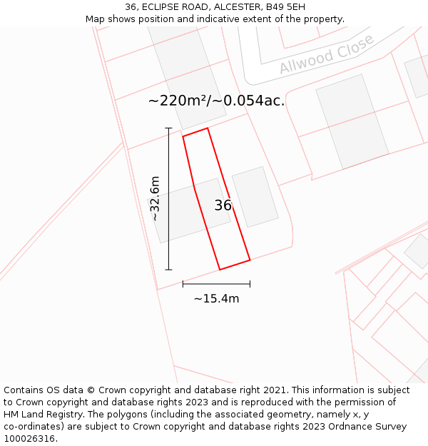 36, ECLIPSE ROAD, ALCESTER, B49 5EH: Plot and title map