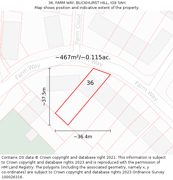 36, FARM WAY, BUCKHURST HILL, IG9 5AH: Plot and title map