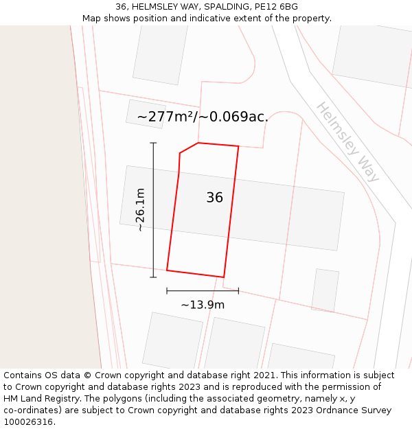 36, HELMSLEY WAY, SPALDING, PE12 6BG: Plot and title map