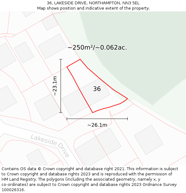 36, LAKESIDE DRIVE, NORTHAMPTON, NN3 5EL: Plot and title map