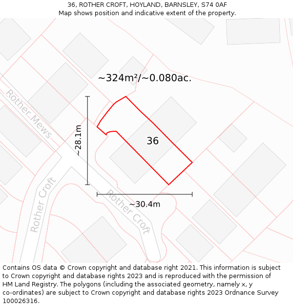 36, ROTHER CROFT, HOYLAND, BARNSLEY, S74 0AF: Plot and title map