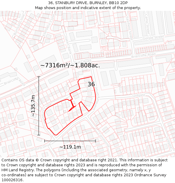 36, STANBURY DRIVE, BURNLEY, BB10 2DP: Plot and title map
