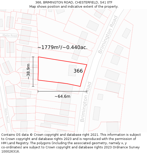 366, BRIMINGTON ROAD, CHESTERFIELD, S41 0TF: Plot and title map