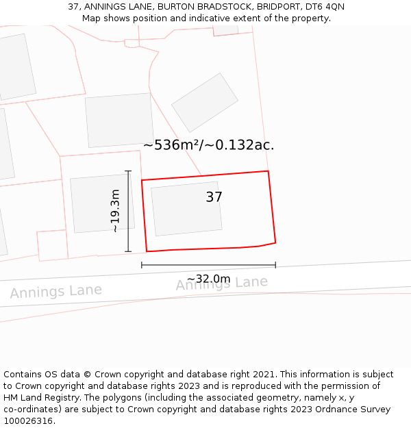 37, ANNINGS LANE, BURTON BRADSTOCK, BRIDPORT, DT6 4QN: Plot and title map