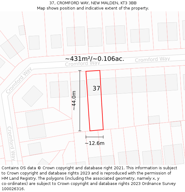 37, CROMFORD WAY, NEW MALDEN, KT3 3BB: Plot and title map