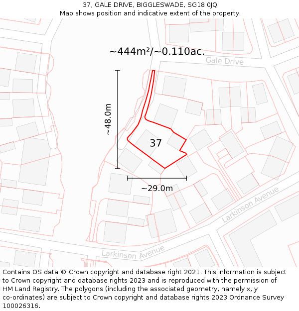 37, GALE DRIVE, BIGGLESWADE, SG18 0JQ: Plot and title map