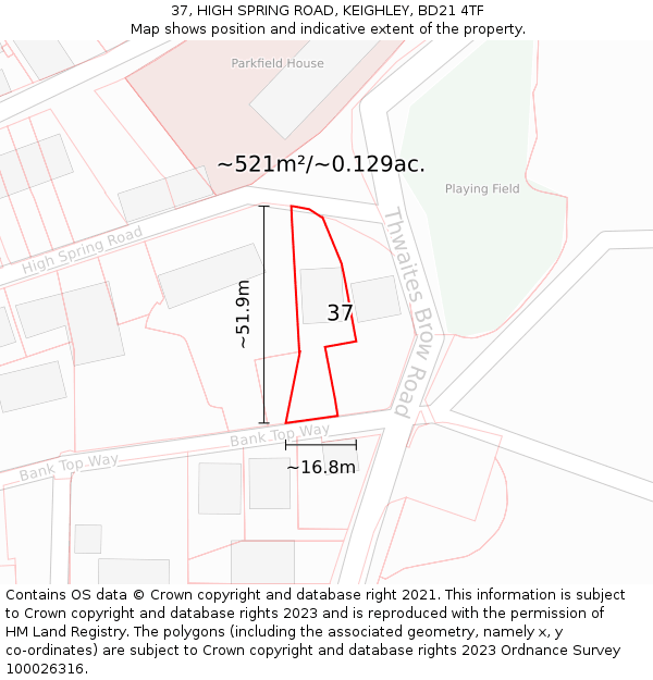 37, HIGH SPRING ROAD, KEIGHLEY, BD21 4TF: Plot and title map