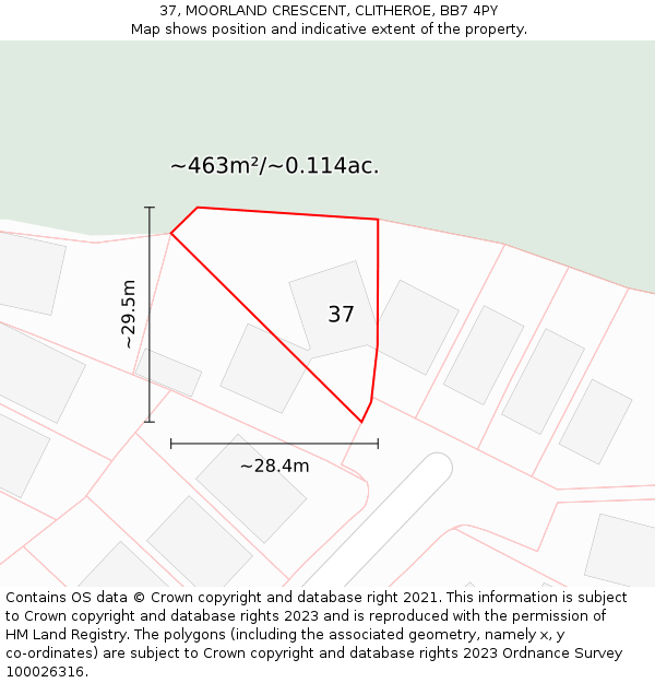 37, MOORLAND CRESCENT, CLITHEROE, BB7 4PY: Plot and title map